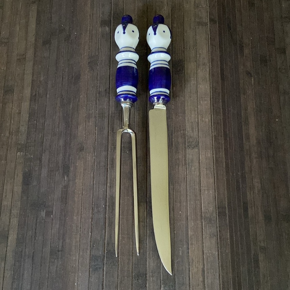 Rosenthal Rostfrei Siena Grill Blue Carving Knife & Fork Set Germany Wiinblad